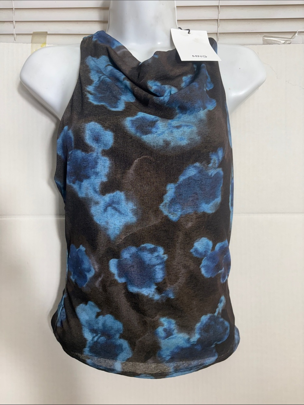 Mango Blue Floral Draped Cowl-Neck Camisole FLORAL PRINT TOP 2934 - Picture 2 of 6